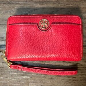 Tory Burch Red Wristlet with Gold Hardware Wallet